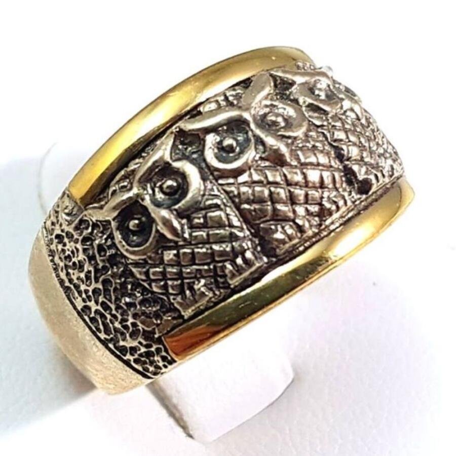 Anillo plata y oro con Buhos
