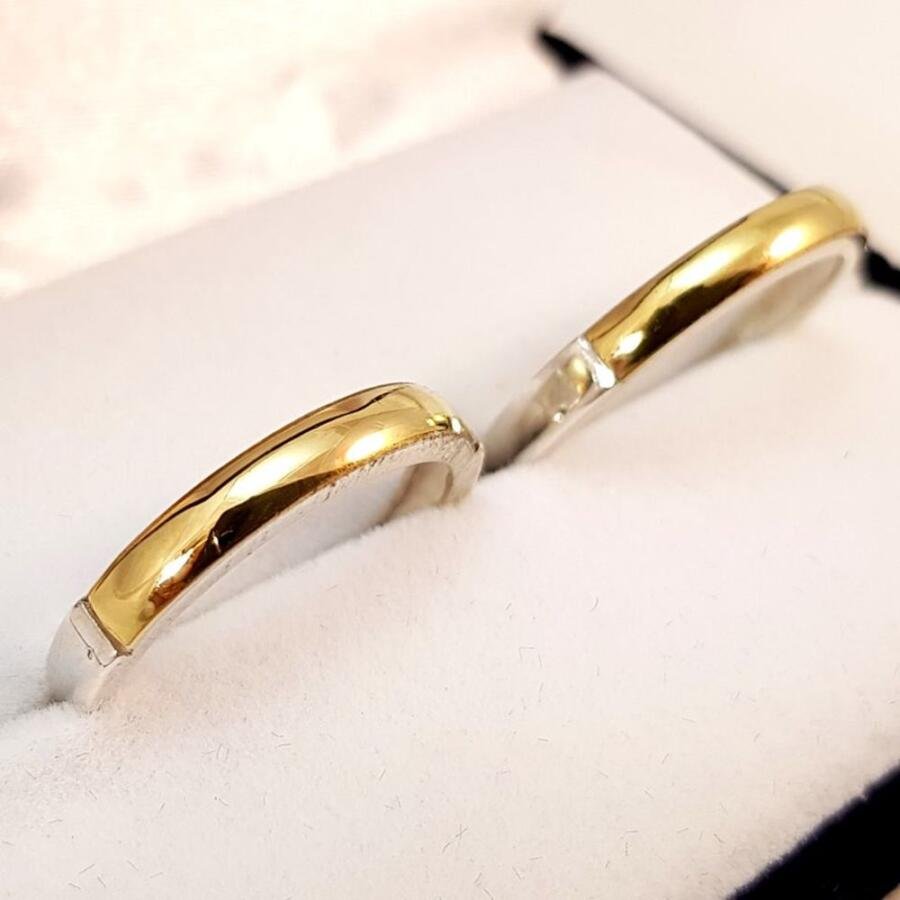 Par de alianzas en plata 925 y oro 18K - 3 mm