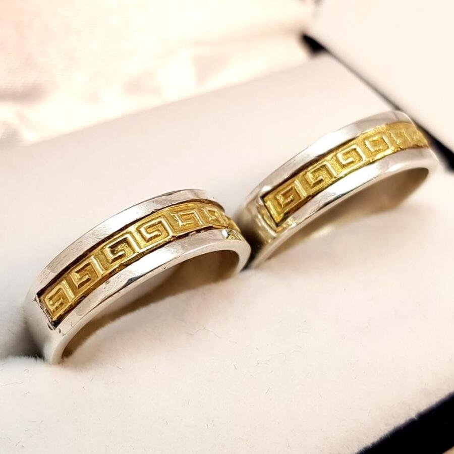 Par de alianzas en plata 925 y oro 18k - 6 mm