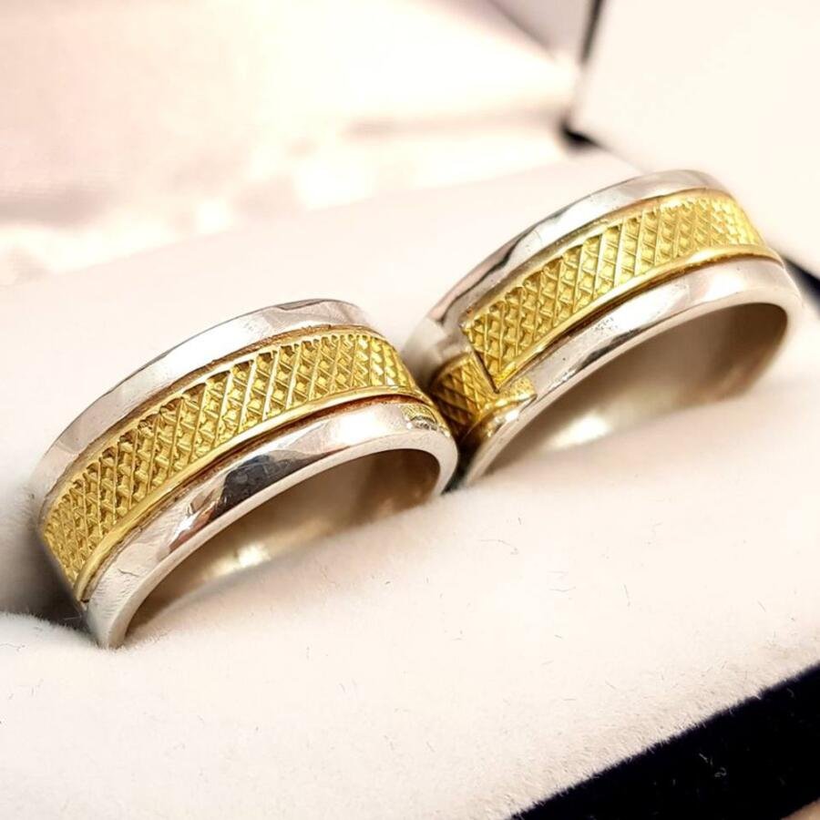 Par de alianzas en plata 925 y oro 18K - 8 mm