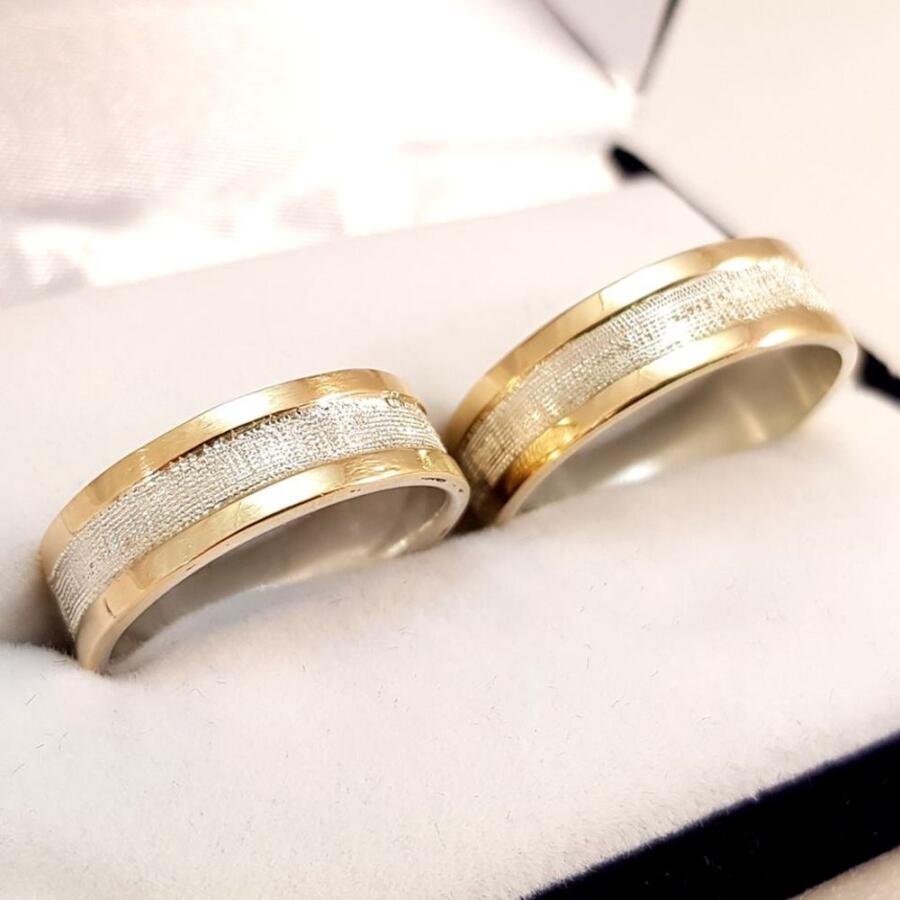 Par de alianzas en plata 925 y oro 9K - 6 mm
