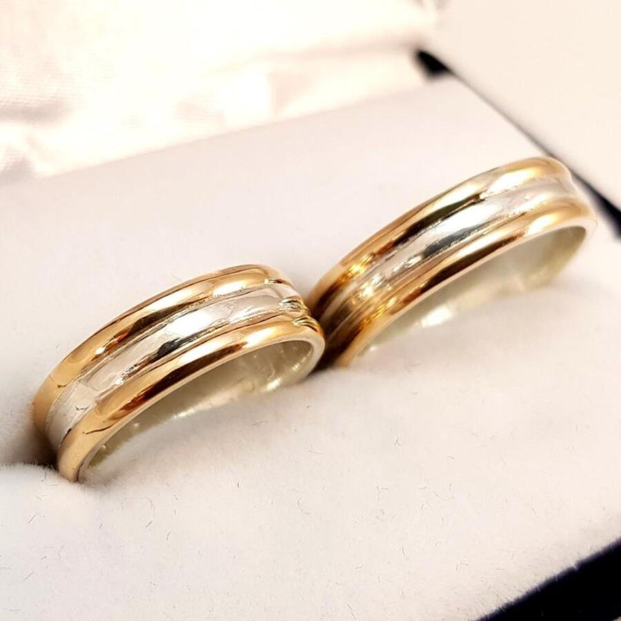 Par de alianzas en plata 925 y oro 9K - 4.8 mm