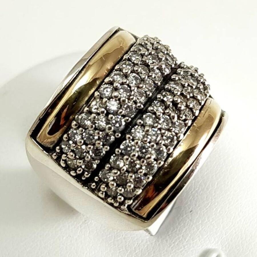 Anillo plata y oro con zirconias