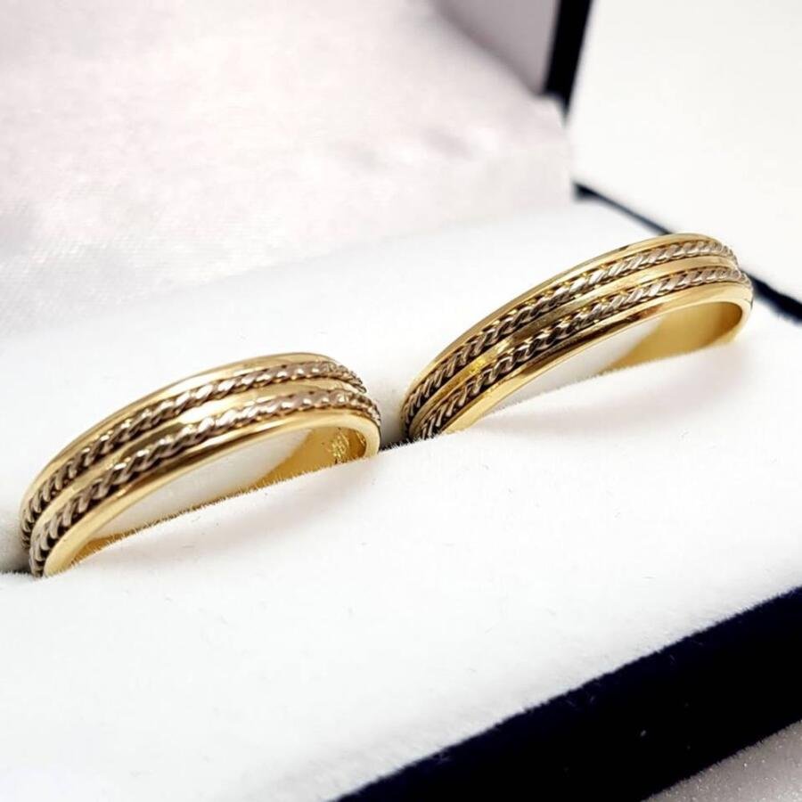 Par de alianzas en oro amarillo y blanco 18k - 6 mm