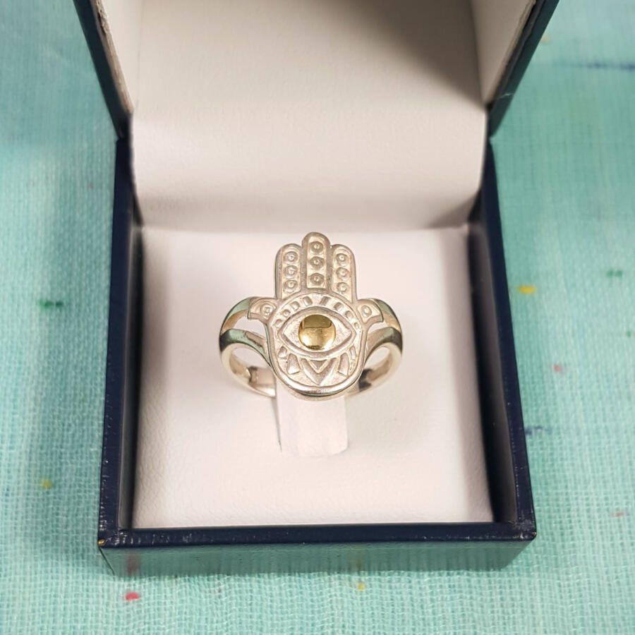 Anillo en plata y oro - Mano de Fátima