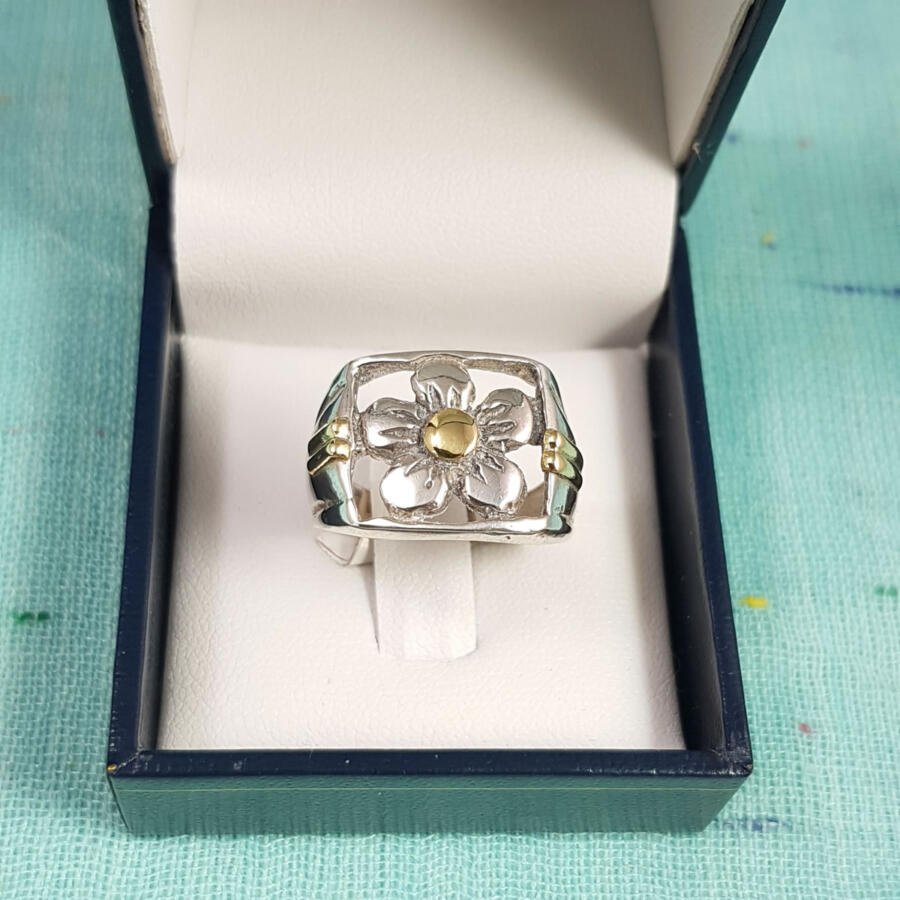Anillo en plata y oro - Flor