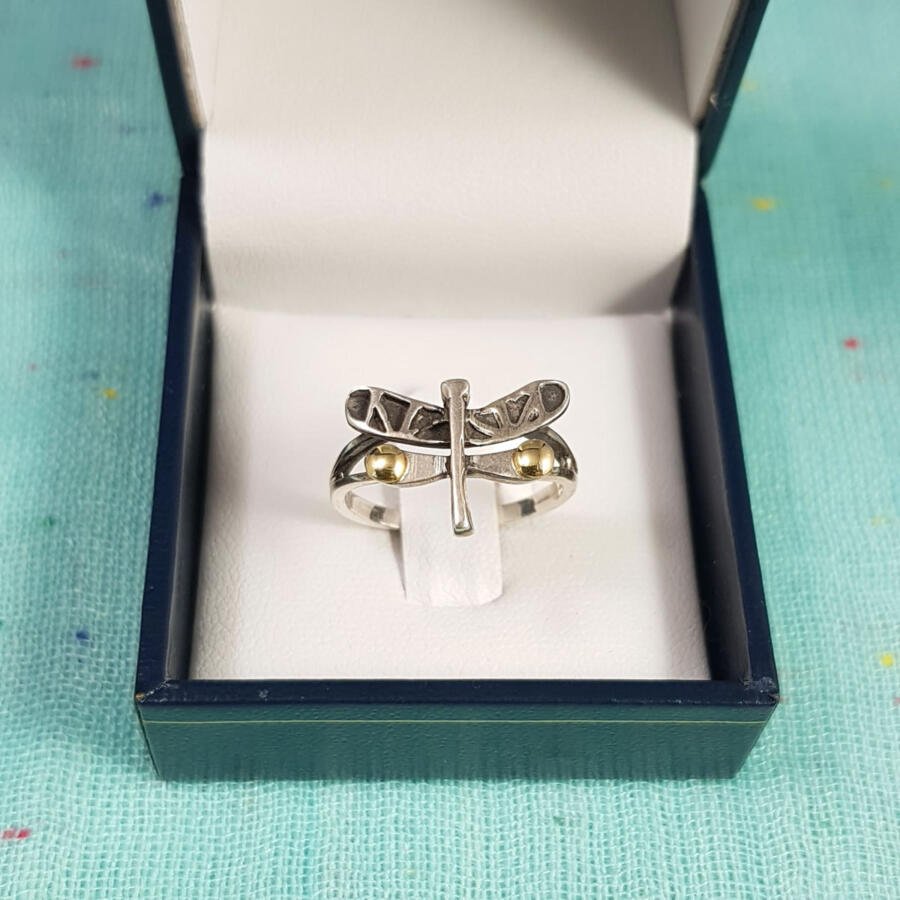 Anillo en plata y oro - Libélula