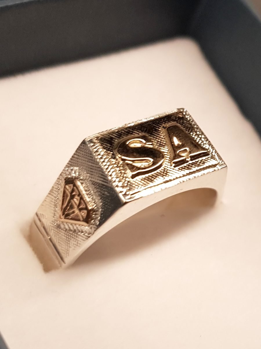 Anillo sello para hombre en plata oro con piedra – París