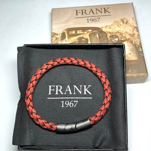 Pulsera de cuero trenzado y acero Frank 1967 Liverpool - Rojo