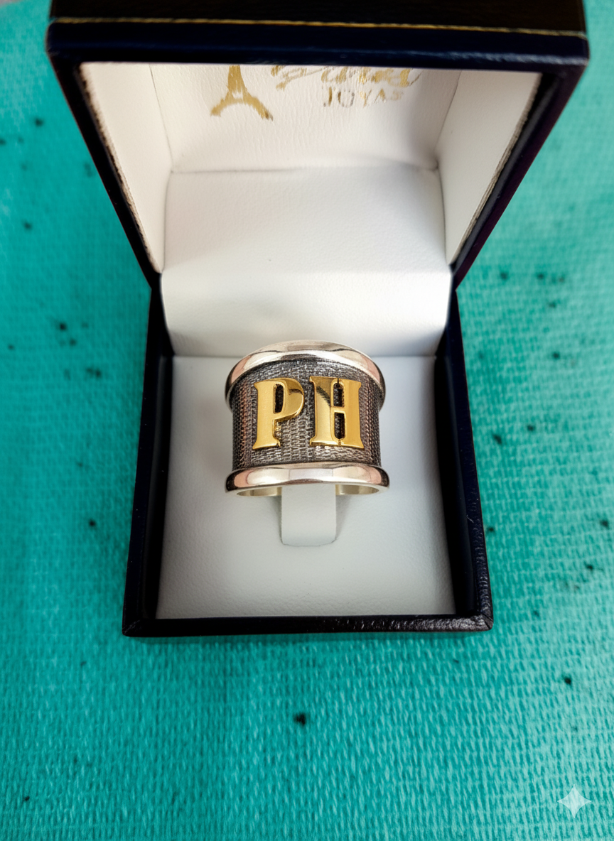 Anillo sello con iniciales en plata y oro - London