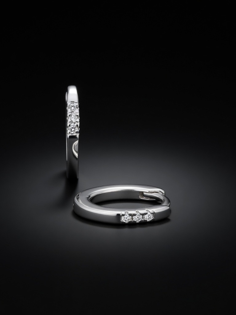 Caravanas en plata 925 aro con 3 diamantes 0.054ct