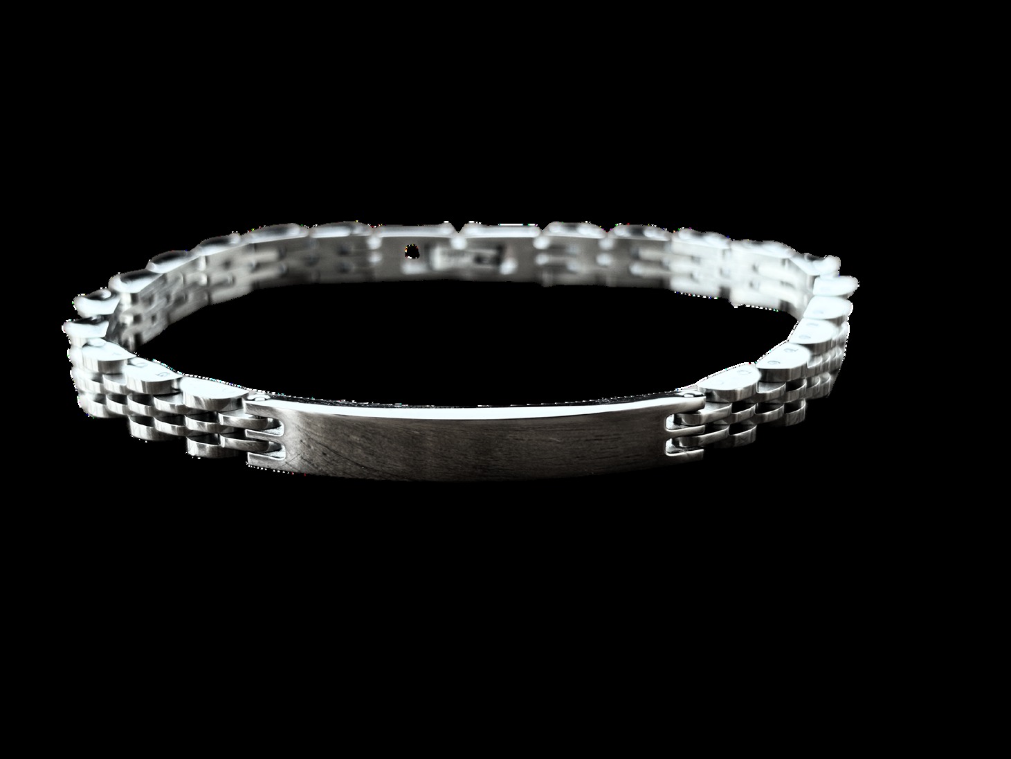 Pulsera AYNI de acero con placa y eslabones articulados