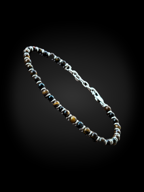 Pulsera AYNI de piedras ojo de tigre y acero